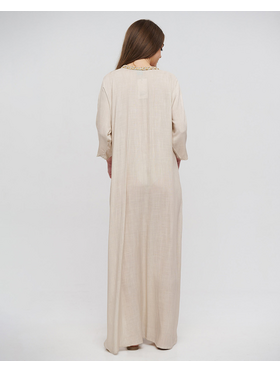 Ble Φορεμα/καφτανι Μακρυ Μπεζ με Χρυσα Κορδονια one Size (100% Rayon)