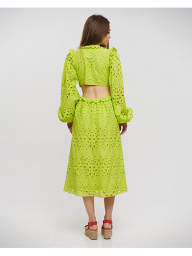 Ble Φορεμα Μακρυ Μακρυμανικο με Ανοιγμα Στην Πλατη Κιπουρ σε Λαιμ Χρωμα one Size(100% Cotton)