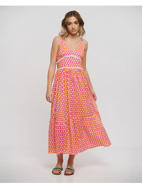 Ble Φορεμα Μακρυ Αμανικο σε Ροζ/ Πορτοκαλι Χρωμα one Size (100% Cotton)