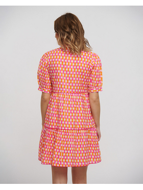 Ble Φορεμα Κοντο Κοντομανικο σε Ροζ/ Πορτοκαλι Χρωμα one Size (100% Cotton)