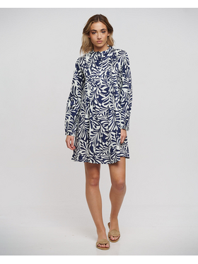 Ble Φορεμα/tunic με Μακρυ Μανικι Μπλε/λευκο one Size (100% Cotton)