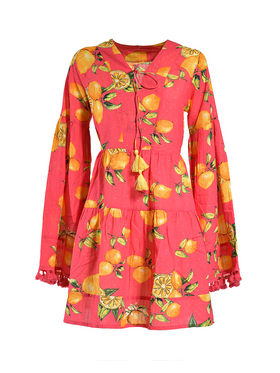 Ble Φορεμα Ροζ/κιτρινο με Σχεδιο Λεμονια one Size (98% Cotton 2% Lurex)