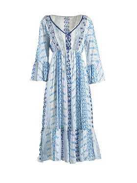 Ble Φορεμα Μακρυ Λευκο/μπλε one Size (100% Cotton)