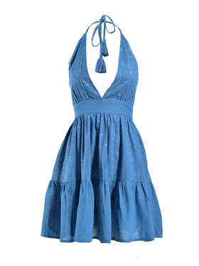 Ble Φορεμα Κοντο Αμανικο Μπλε one Size (100% Cotton)