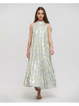 Ble Φορεμα Μακρυ Αμανικο Γαλαζιο με Χρυσες Λεπτομερειες one Size (100% Cotton)