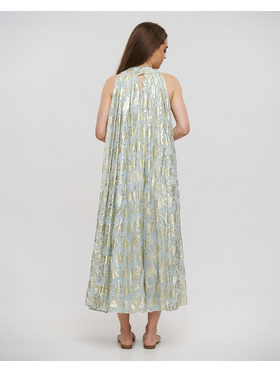 Ble Φορεμα Μακρυ Αμανικο Γαλαζιο με Χρυσες Λεπτομερειες one Size (100% Cotton)