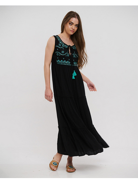 Ble Φορεμα Μακρυ Αμανικο Μαυρο με Γαλαζιες Λεπτομερειες one Size (100%rayon)