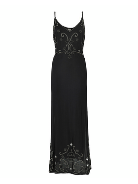 Ble Φορεμα Μακρυ Αμανικο σε Μαυρο Χρωμα με Χρυσεσ/καφε Λεπτομερειες one Size (100% Rayon)