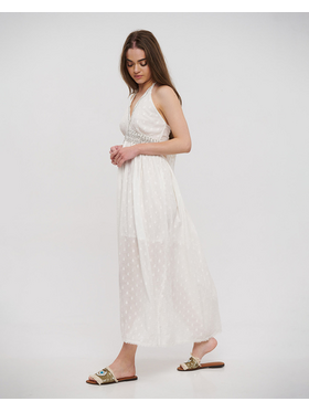 Ble Φορεμα Μακρυ Εξωπλατο σε Λευκο Χρωμα one Size (100% Cotton)