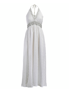 Ble Φορεμα Μακρυ Εξωπλατο σε Λευκο Χρωμα one Size (100% Cotton)