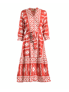 Ble Φορεμα Μακρυ με Μακρυ Μανικι σε Κεραμιδι Χρωμα one Size(100% Rayon)