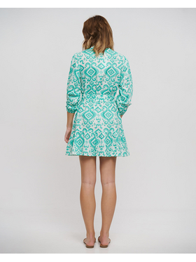 Ble Φορεμα Κοντο με Μακρυ Μανικι σε Πρασινο Χρωμα one Size(100% Cotton)