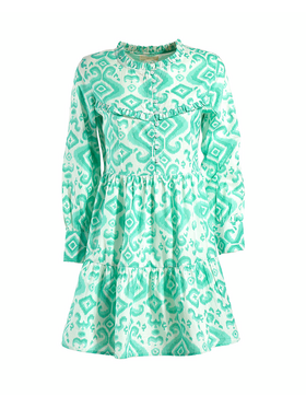 Ble Φορεμα Κοντο με Κουμπια και Μακρυ Μανικι σε Πρασινο Χρωμα one Size(100% Cotton)
