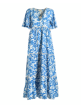 Ble Φορεμα/πουκαμισα Μακρια με με Κοντο Μανικι σε Μπλε/λευκο Χρωμα one Size(100% Rayon)