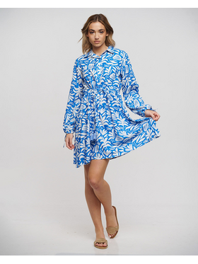 Ble Φορεμα Κοντο με Μακρυ Μανικι σε Μπλε/λευκο Χρωμα one Size(100% Rayon)