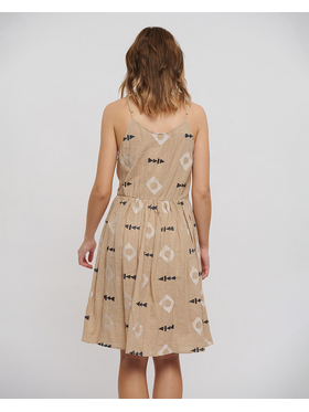 Ble Φορεμα Κοντο Αμανικο Μπεζ με Κεντητες Λεπτομερειες one Size ( 100% Cotton)
