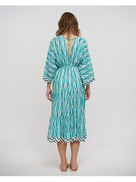 Ble Φορεμα Μακρυ με 3/4 Μανικι Πρασινο/λευκο/μαυρο one Size (100% Cotton)