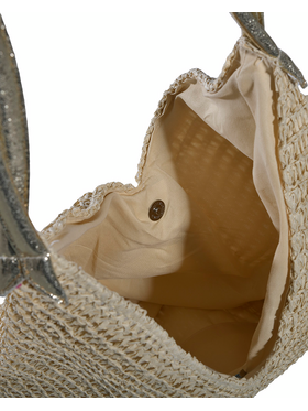 Ble Τσαντα Ψαθινη Μπεζ με Χρυσα Χερουλια 43x1x52/72(60%paper 40%cotton)