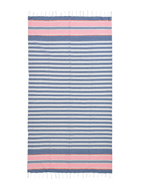Ble Πετσετα Pestemal σε Λευκο/ροζ/μπλε Χρωμα με Ριγες 90x180 (100% Cotton)