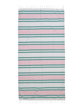 Ble Πετσετα Pestemal σε Λευκο/ροζ/πρασινο Χρωμα με Ριγες 90x180 (100% Cotton)