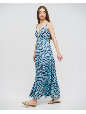 Ble Φορεμα Μακρυ Amaniko Μπλε ''ζεβρε'' με Ασημι/χρυσες Λεπτομερειες one Size(100% Crepe)