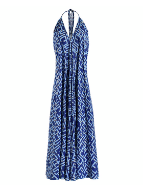 Ble Φορεμα Μακρυ Αμανικο Μπλε/γαλαζιο με Χρυσες Λεπτομερειες one Size (100%crepe)