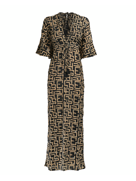 Ble Φορεμα Μακρυ με 3/4 Μανικι Μαυρο/μπεζ one Size (100%crepe)