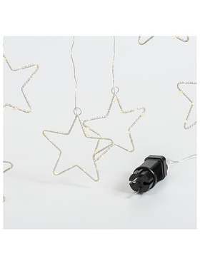 Κουρτινα, 184 Mini Led, 8 Μεταλλικα Αστερια 12cm, Μετασχηματιστη, Ασημι Χαλκινο Καλωδιο, Θερμο Λευκο led (H155 x W175cm, 20 Σειρες x 12 Led), Προεκταση Παροχης 3m, Ip44