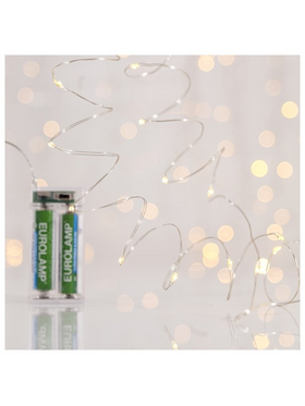 Σειρα, 50 Mini Led, Μπαταριας 3xaa, Χρονοδιακοπτη, Ασημι Χαλκινο Καλωδιο, Θερμο Λευκο led ana 10cm, Προεκταση Παροχης 10cm, Ip20