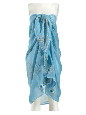 Ble Φουλαρι/παρεο Μπλε με Ματια και Χρυσες Λεπτομερειες 100χ180 (100% Cotton)
