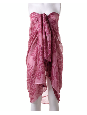 Ble Φουλαρι/παρεο ροζ Κοκκινο με Σχεδια και Φουντακια180x100 (100% Cotton)