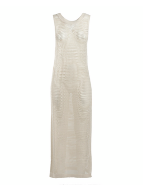 Ble Φορεμα Μακρυ Αμανικο σε Μπεζ με Ανοιχτη Πλατη one Size