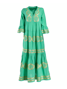 Ble Φορεμα Μακρυ Πρασινο με Κεντηματα one Size (100% Cotton)