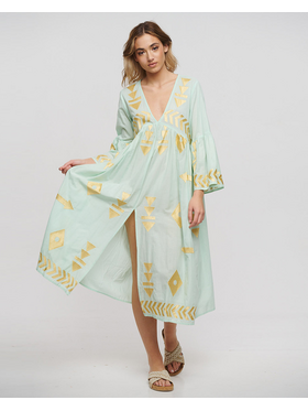 Ble Φορεμα Μακρυ Μεντα με Χρυσα Κεντηματα one Size (100% Cotton)