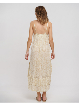 Ble Φορεμα Μακρυ Αμανικο Εκρου με Χρυσες Λεπτομερειες one Size (100% Rayon)