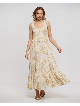 Ble Φορεμα Μακρυ Αμανικο Εκρου με Χρυσες Λεπτομερειες και Κοχυλια one Size (100% Rayon)