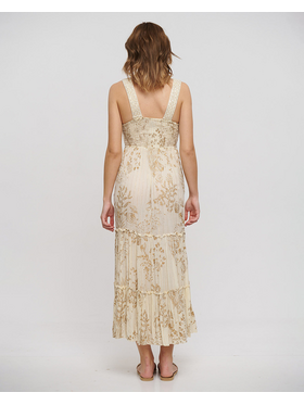 Ble Φορεμα Μακρυ Αμανικο Εκρου με Χρυσες Λεπτομερειες και Κοχυλια one Size (100% Rayon)