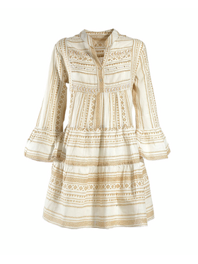 Ble Φορεμα Κοντο Μακρυμανικο Λευκο/χρυσo one Size (100% Cotton)