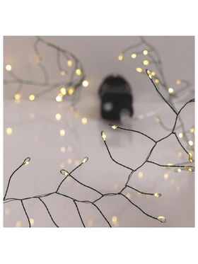 Cluster 12m, 960 Mini Led, Μετασχηματιστη, 8 Προγραμματα & Μνημη, Πρασινο Χαλκινο Καλωδιο, Θερμο Λευκο Led, Προεκταση Παροχης 3m, Ip44