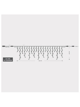 Βροχη, 100 led 3mm, 31v, Επεκταση εωσ 3, με Μετασχηματιστη, Προεκταση Παροχης 300cm, Διαφανο Καλωδιο, Λευκο Led, 180x60cm (3/7/4/6), Ιρ44