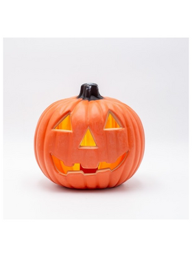 Φωτιζομενη Πορτοκαλι Κολοκυθα, Halloween Σχεδιο με Σκαλιστο Προσωπο, Μπαταριας 2xaa, 6 Θερμα Λευκα Led, 20x15x19cm, Ip20