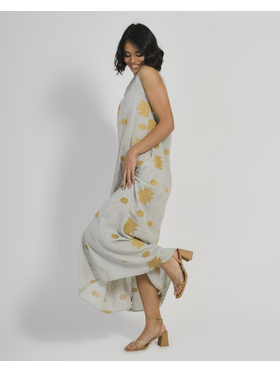 Ble Φορεμα Μακρυ Αμανικο Γκρι Αοιχτο με Χρυσο Κεντημα m/l (60%cotton,40%cotton)