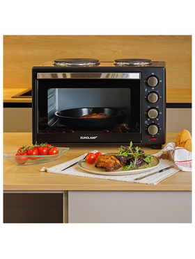 Ηλεκτρικο Φουρνακι Μαυρο 3300w 38lt με 2 Εστιες και Χρονοδιακοπτη 90λ