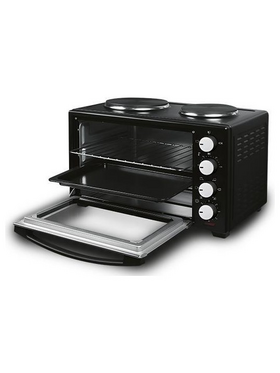 Ηλεκτρικο Φουρνακι Μαυρο 3300w 38lt με 2 Εστιες και Χρονοδιακοπτη 90λ