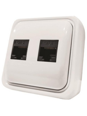 Πριζα Μινι Data Διπλη Rj45 8p8c Λευκη Ip20
