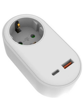 Ανταπτορας Σουκο με 2 usb (Type c+ Type a) Λευκο με Προστασια Επαφων