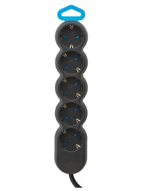 Πολυπριζο 5 Θεσεων με Καλωδιο Οβαλ 3x1,5mm 1,5m Μαυρο με Προστασια Επαφων