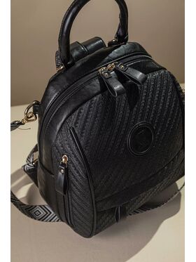 Μεσαίο Backpack με Πολλά Τσεπάκια και υφή Ψάθας