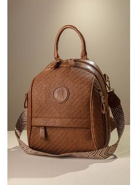 Μεσαίο Backpack με Πολλά Τσεπάκια και υφή Ψάθας