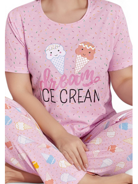 Πιτζάμα γυναικεία με μακρύ παντελόνι Plus Size PijaMood Ice Cream Ροζ